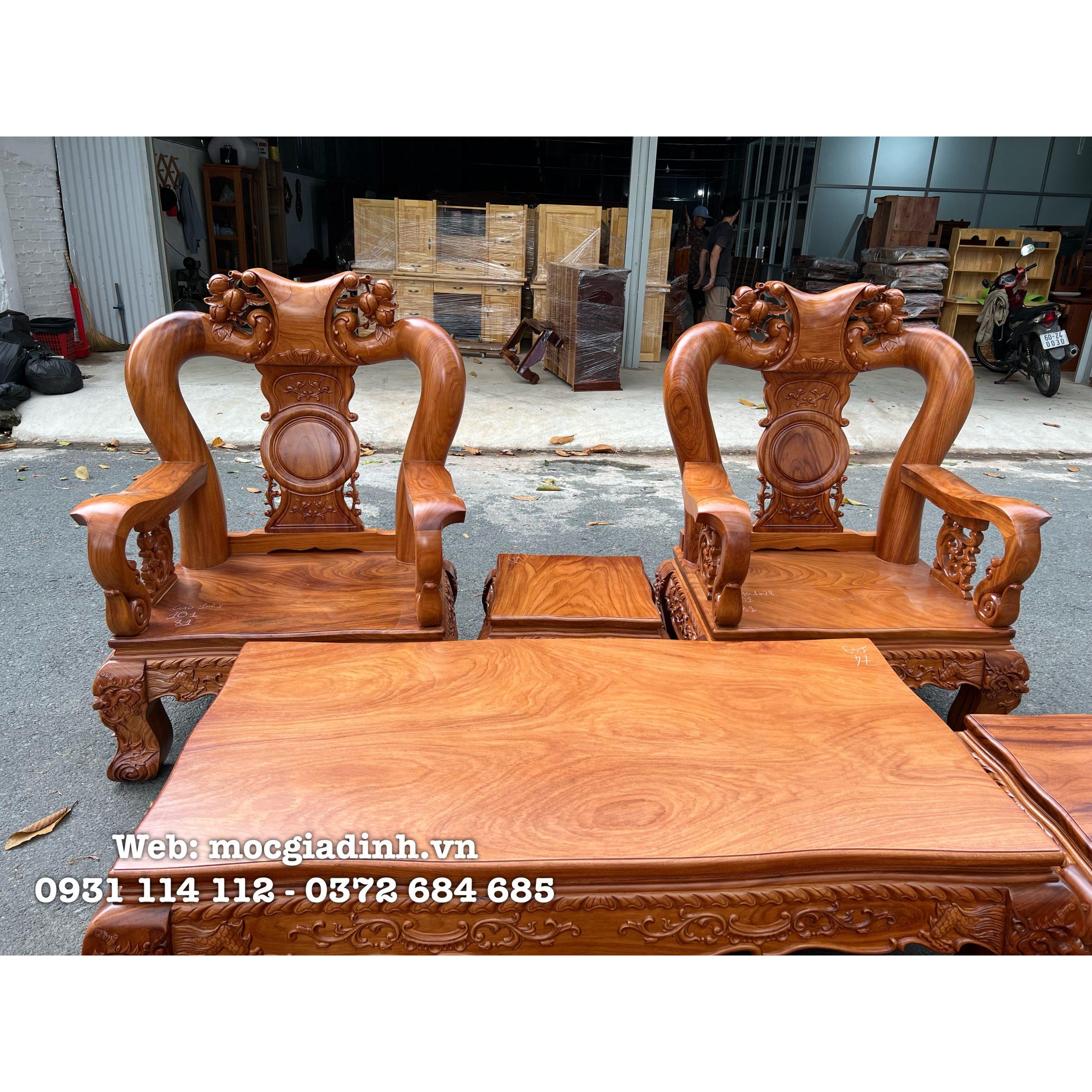 Bàn ghế gỗ gõ tay 14 tay trơn