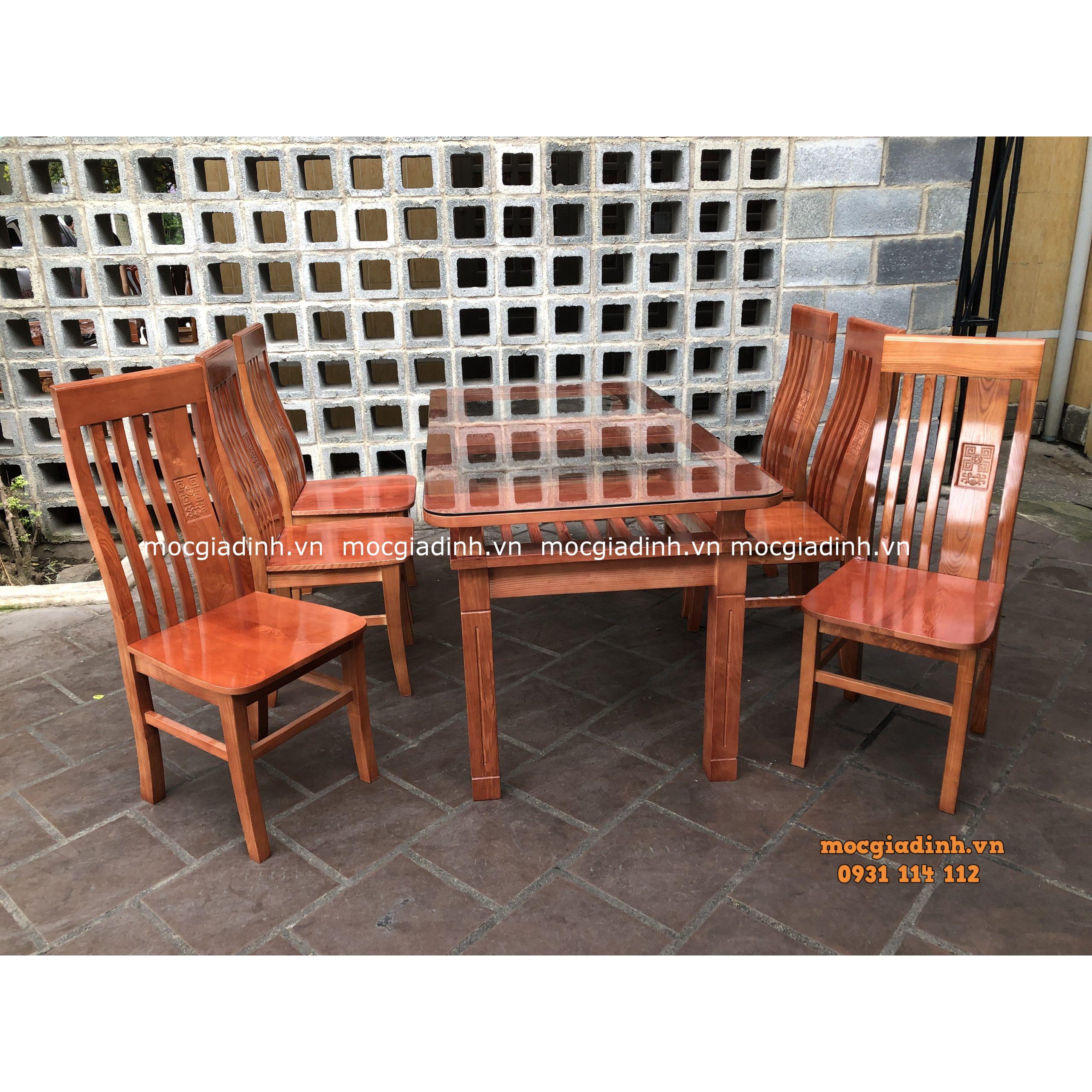 70E0A9CB-CDE7-4649-A577-BA5A657422B7 Bàn ăn sồi pháp 2 tầng 6 ghế màu