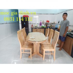 Bàn ăn sồi pháp oval 6 ghế
