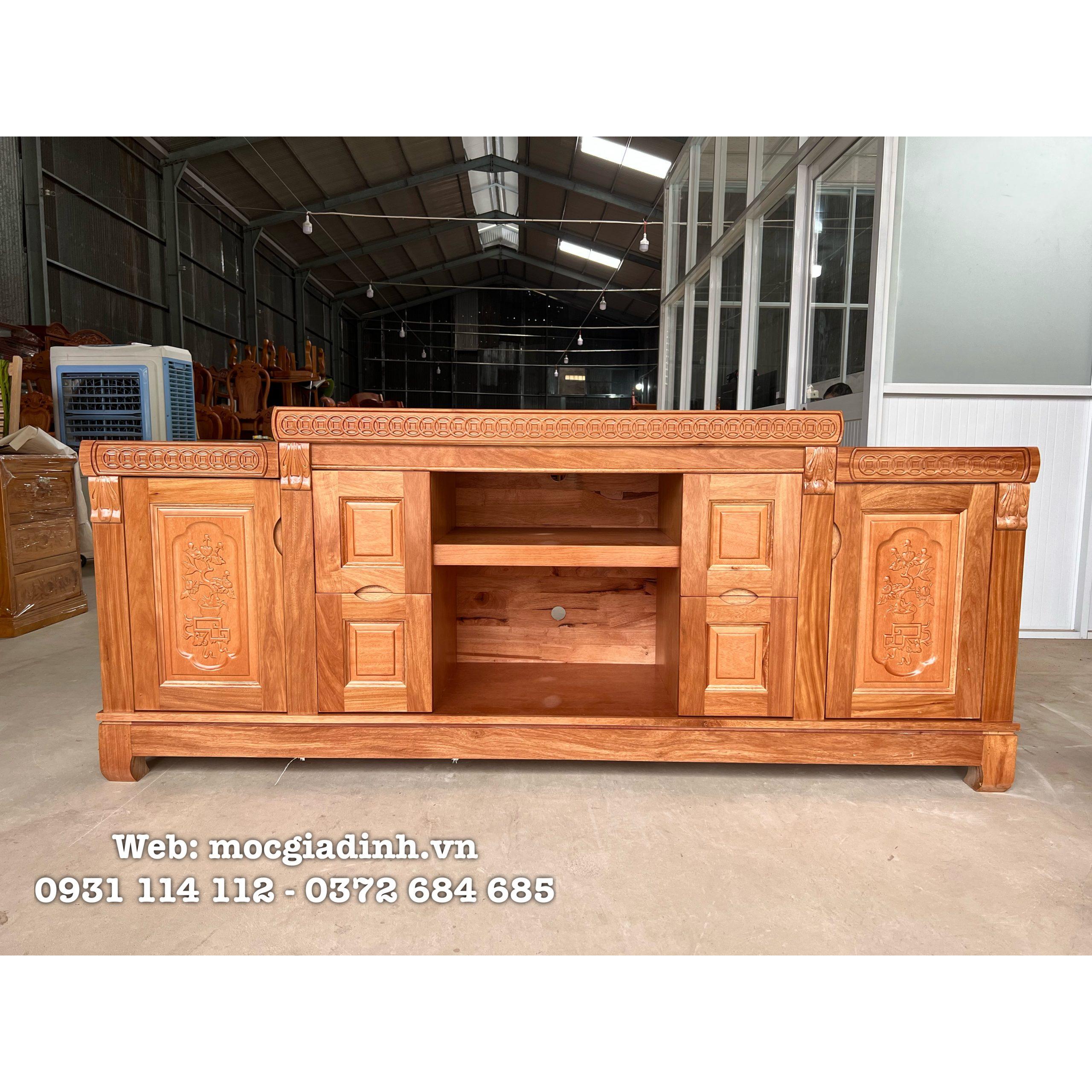 B7B572B6-AE16-4EFD-B4A1-7827F86831EB Kệ tivi gỗ Đinh Hương hiện đại khắc đồng tiền