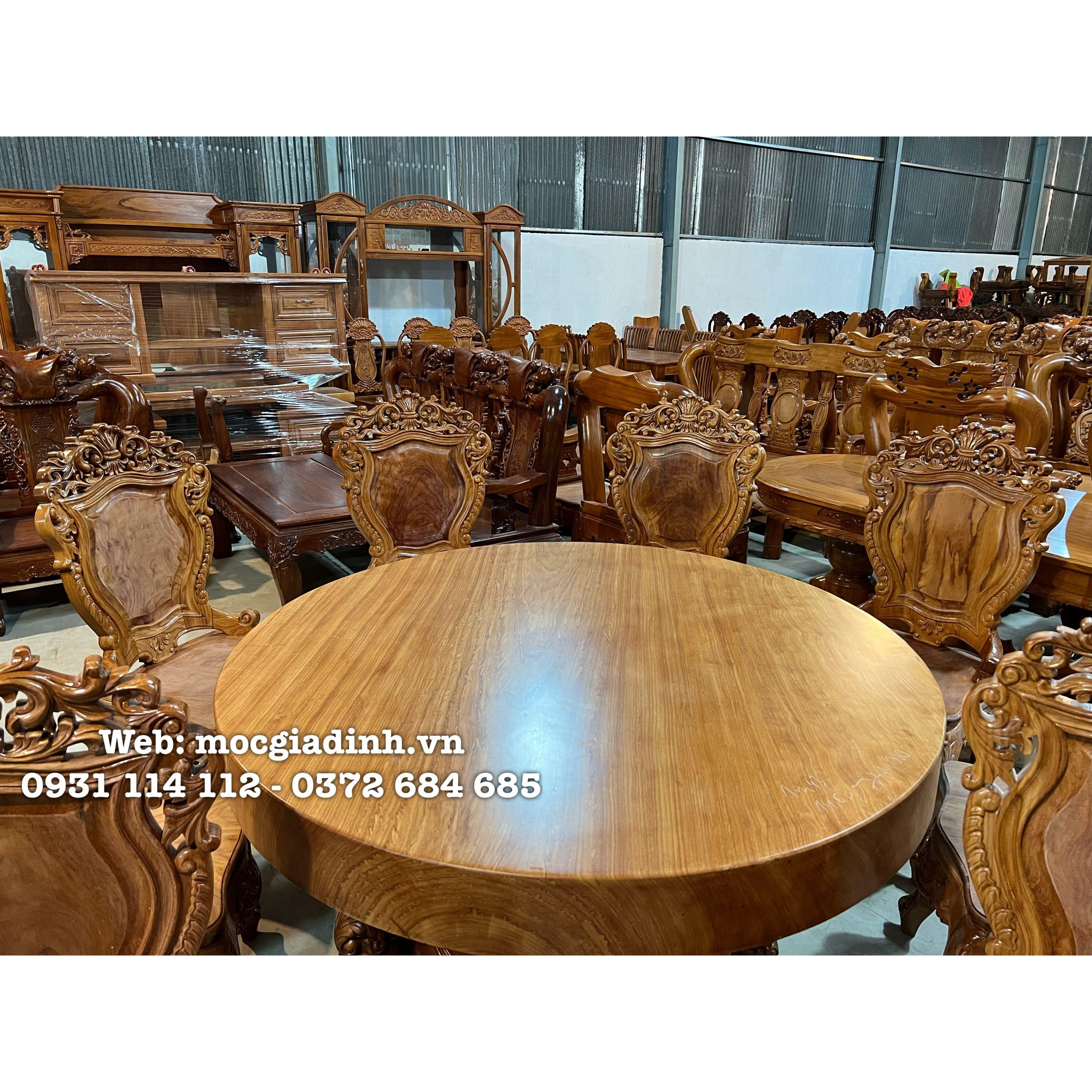 Bàn ăn gõ đỏ mặt nguyên khối hiện đại