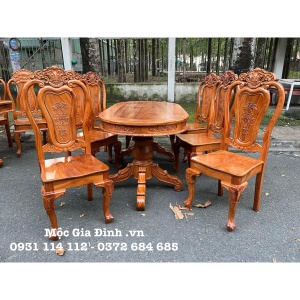 Bàn ăn Gõ Oval 6 ghế cổ điển