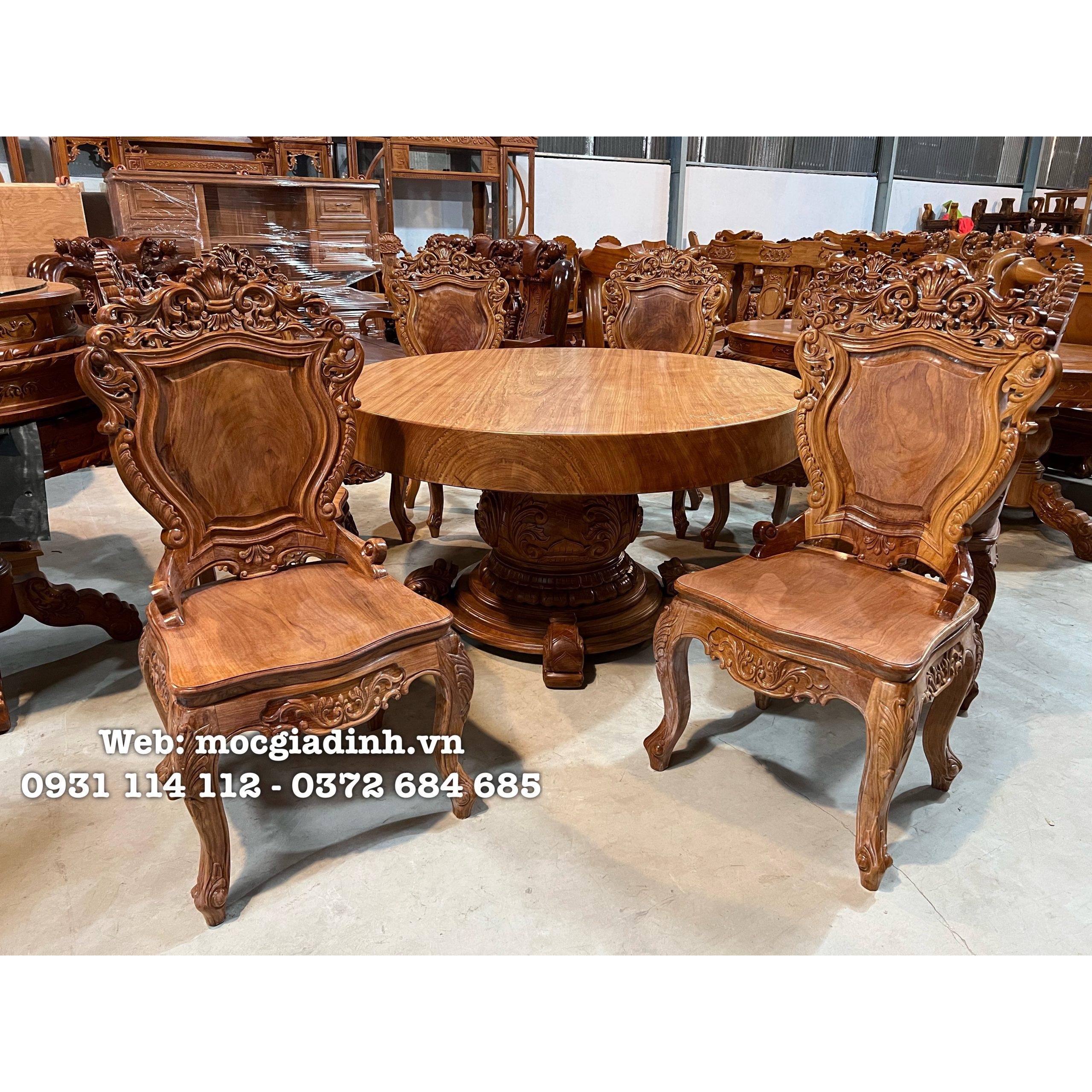 A3786848-0B76-42A3-B9C0-7E3D8E5DF024 Bàn ăn gõ đỏ mặt nguyên khối Louis