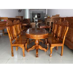 Bàn ăn Tràm 6 ghế oval cẩn trai tự nhiên