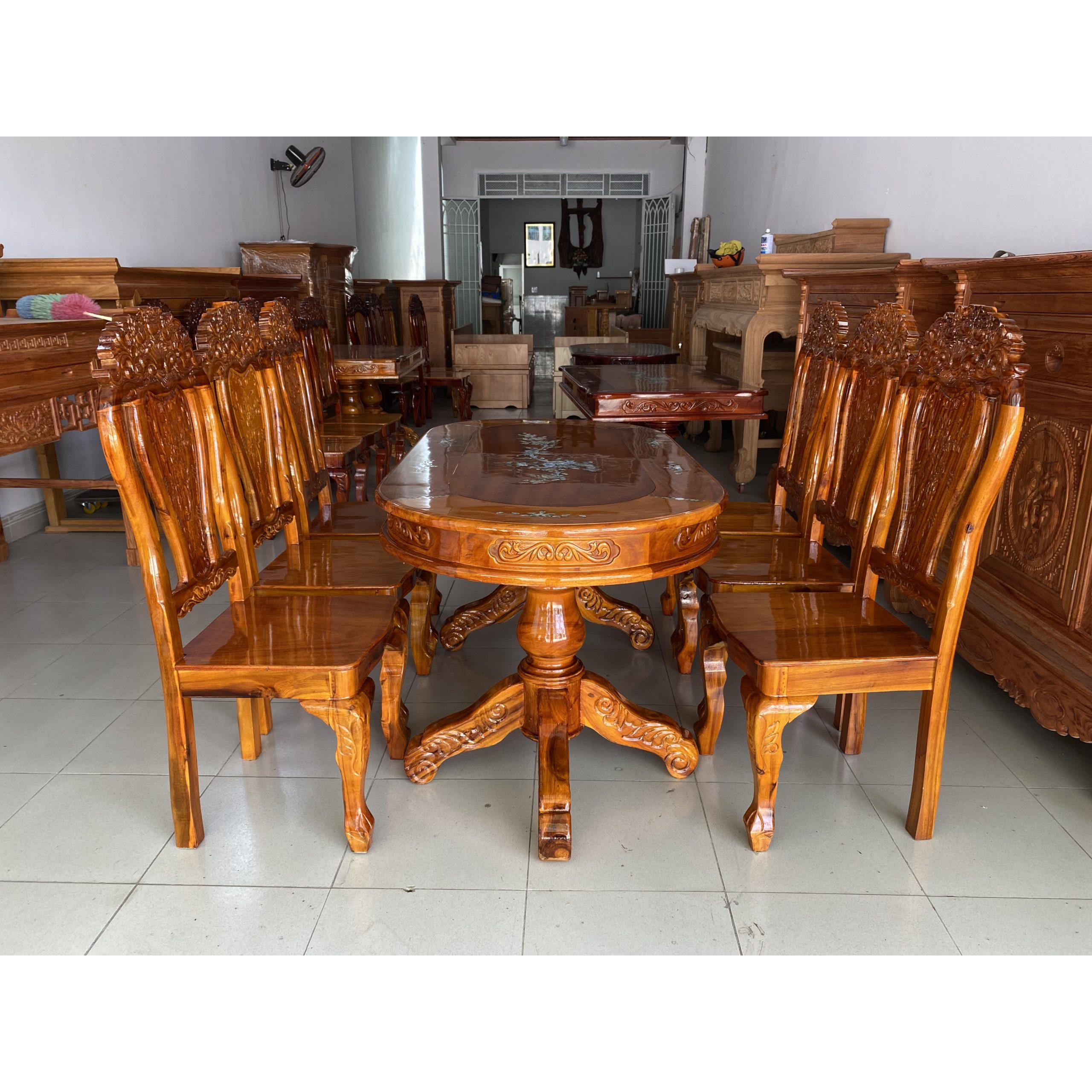 E9634572-4DAE-446C-8A32-D54D7E4BEA5C Bàn ăn Tràm 6 ghế oval cẩn trai tự nhiên