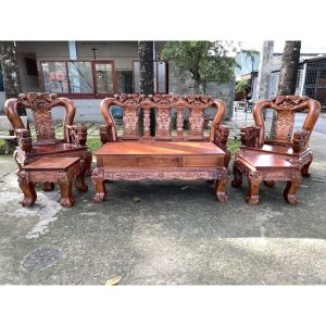 Bàn ghế gỗ Tràm Rừng Lân Cầu tay Nghê nguyên khối 14