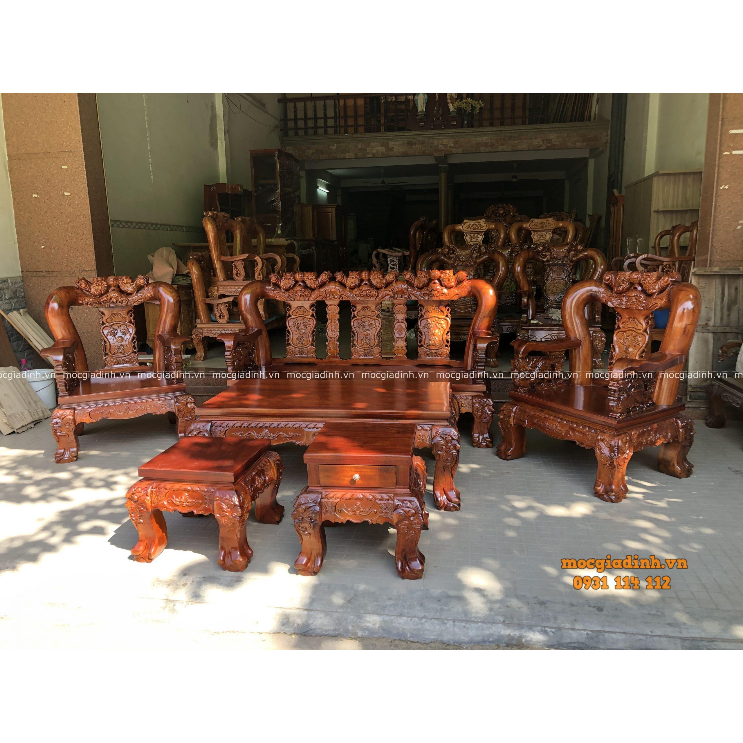 9BEB3E58-6427-4466-B2A4-64E95483552C Bàn ghế gỗ Tràm Rừng Lân Cầu tay Nghê trụ 14 hiện đại