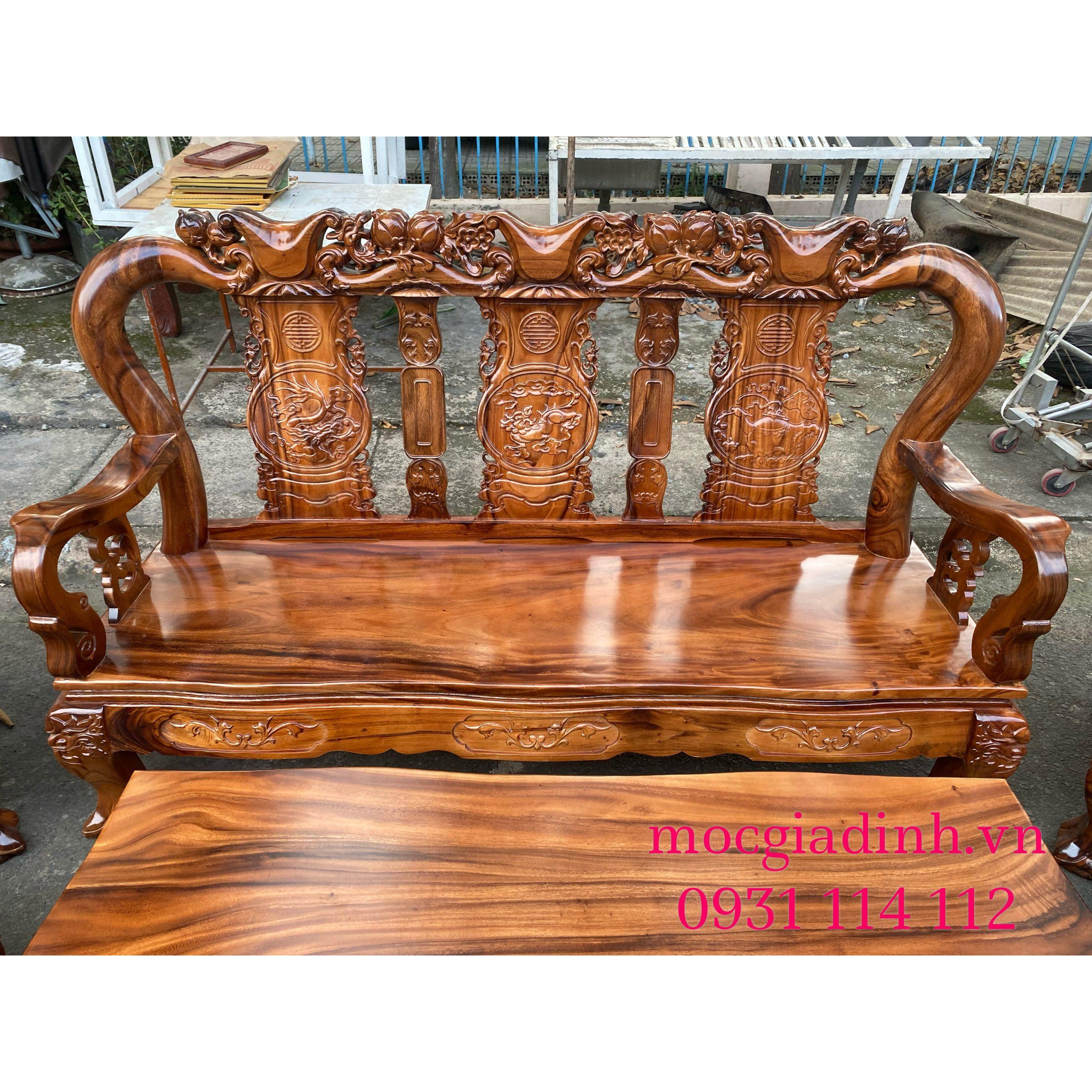 Bộ bàn ghế Lim Đen tựa Tứ Linh đơn giản