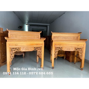 Bàn thờ gia tiên Nhị Cấp Gõ Đỏ 127cm đơn giản