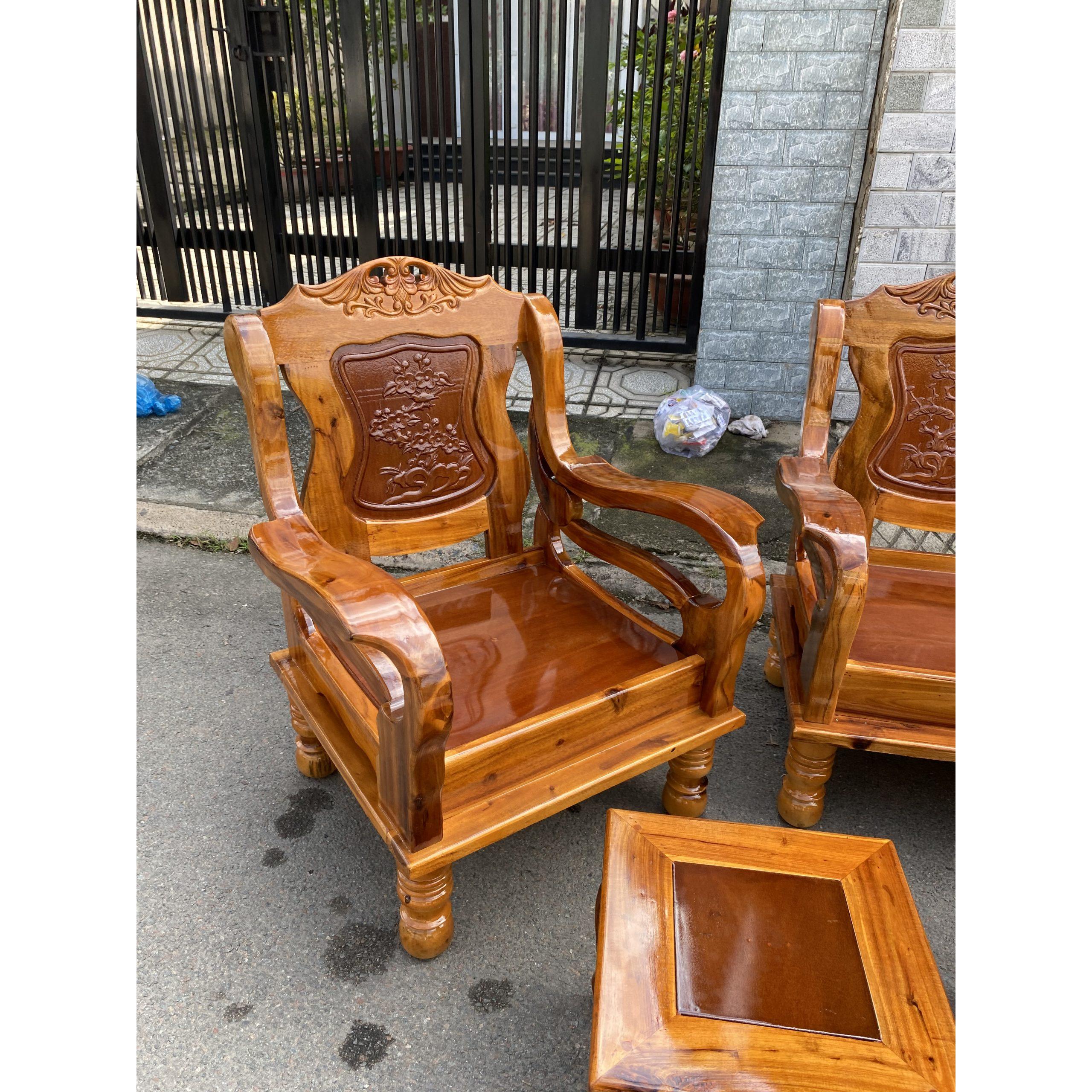 Bộ bàn ghế Tràm Mã Lai chạm đơn giản