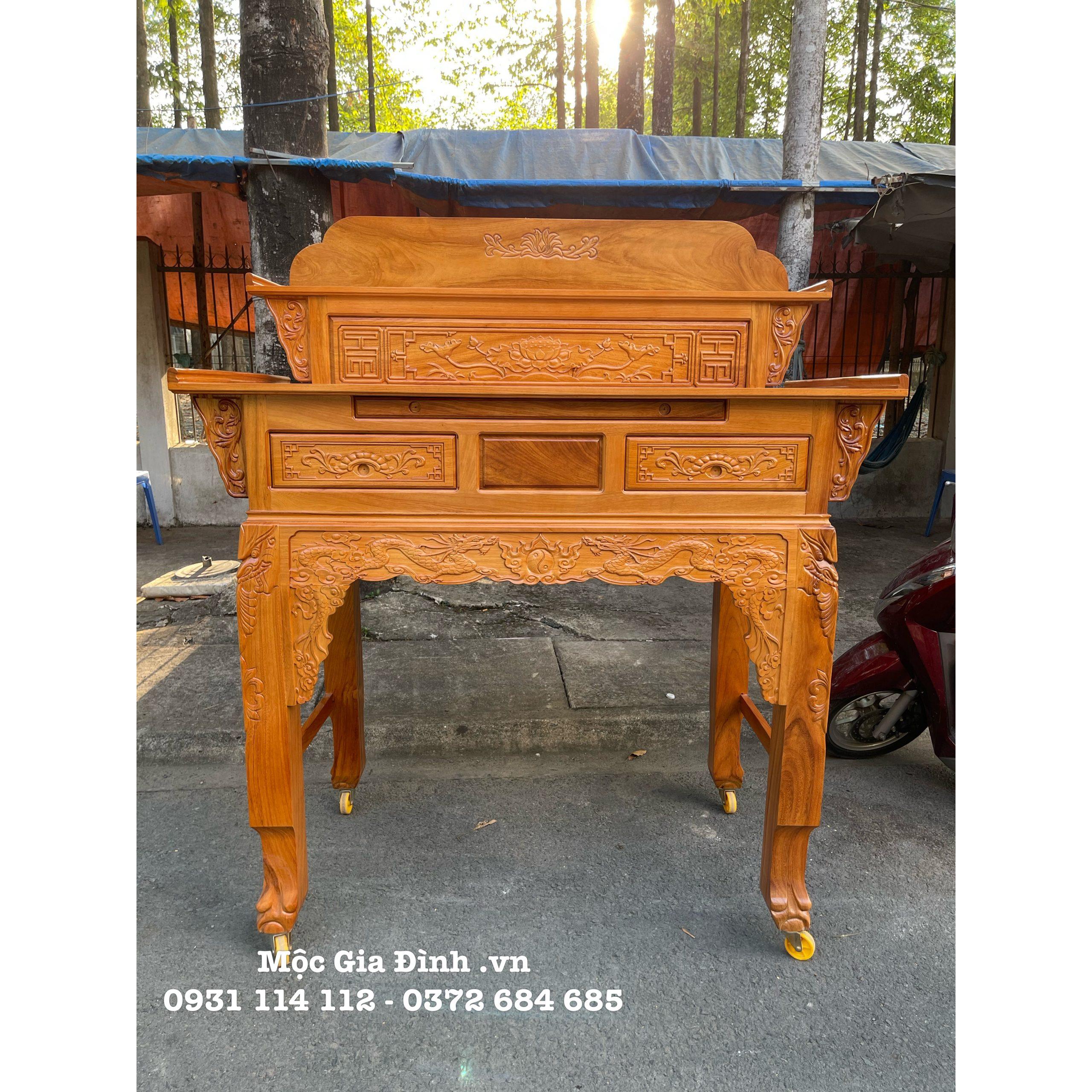 Bàn thờ gia tiên Nhị Cấp Gõ Đỏ chân chạm tháo lắp 153cm Bàn thờ gia tiên Nhị Cấp Gõ Đỏ chân chạm 153cm