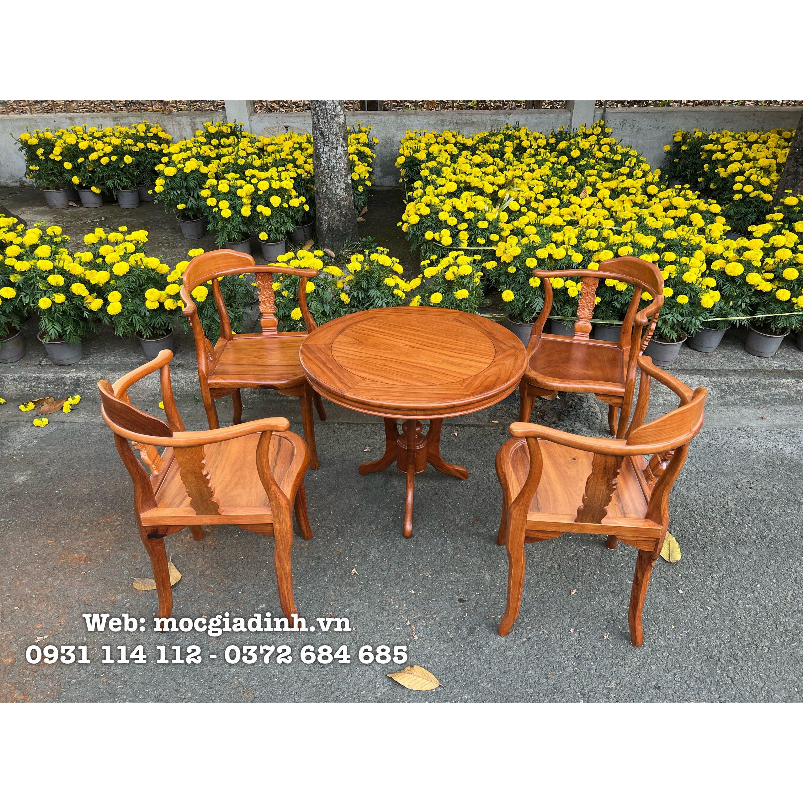 Bàn góc gỗ Gõ Đỏ 4 ghế