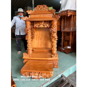 Bàn Thờ Thần Tài Thổ Địa Gõ Đỏ Mái Ngói 81x68x147