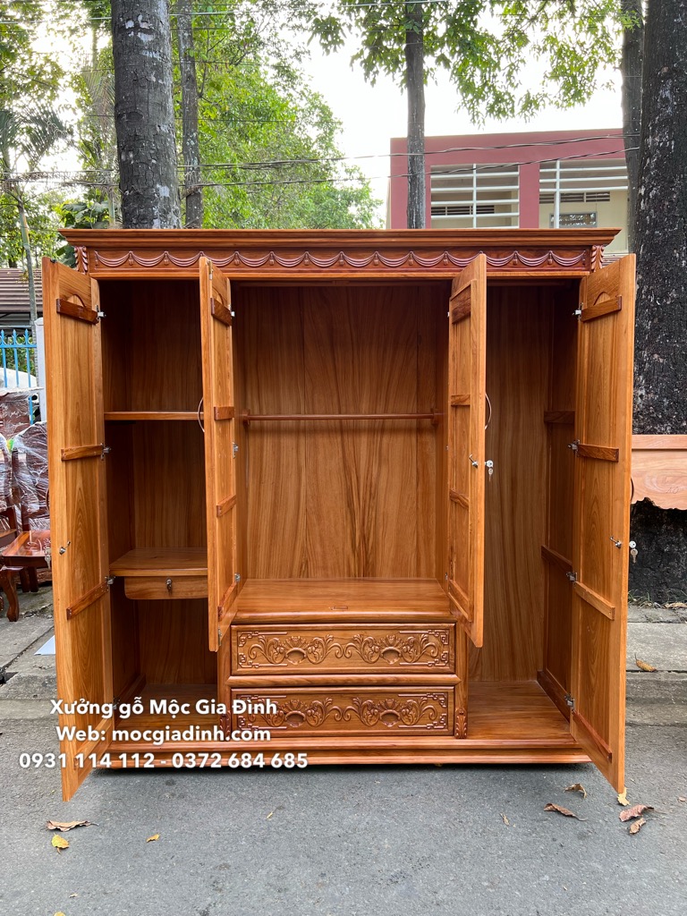 Tủ áo quần gỗ gõ toàn bộ 1m8