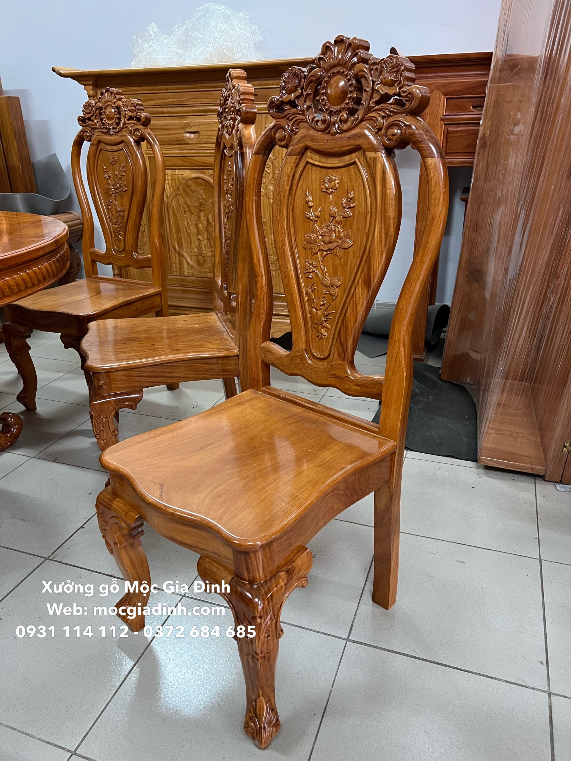 ghế Bàn ăn gỗ gõ tròn 8 6