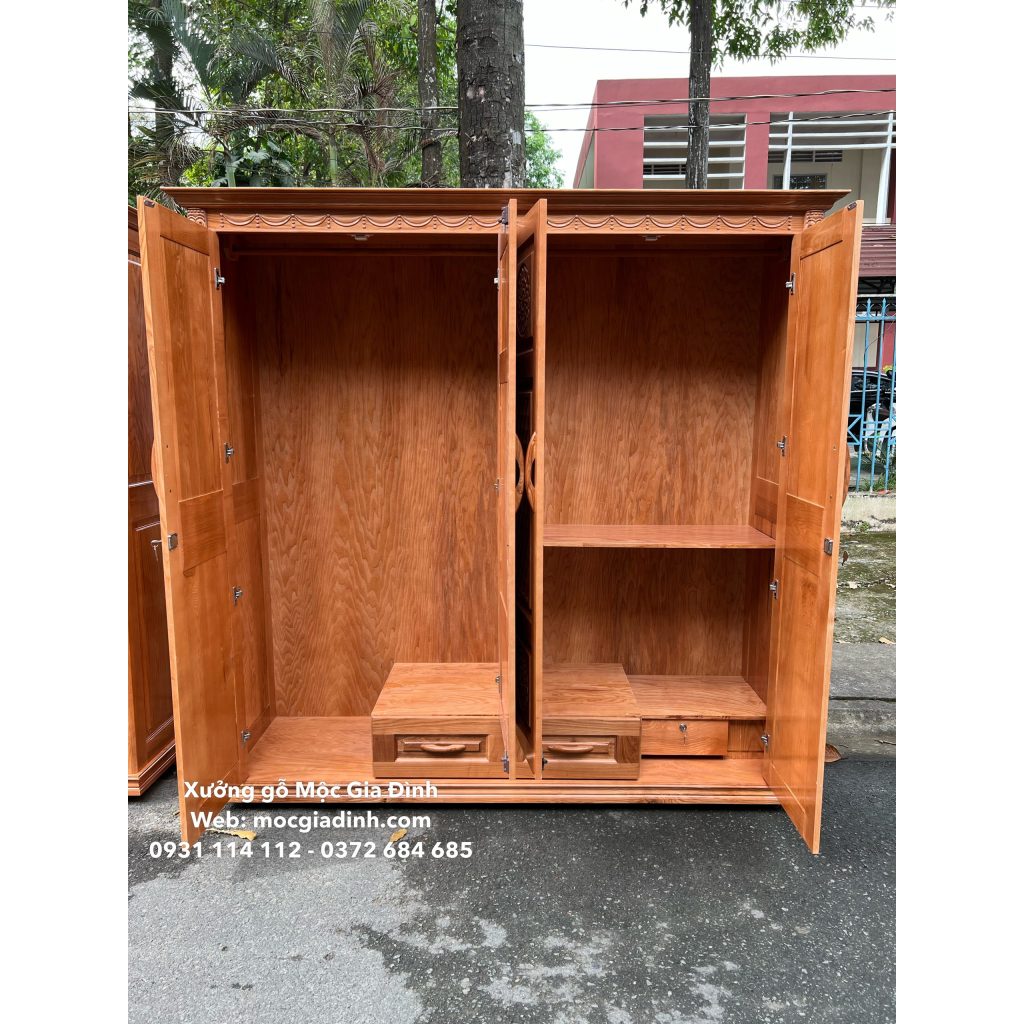 Tủ quần áo Sồi Pháp 4 cánh màu gỗ tự nhiên