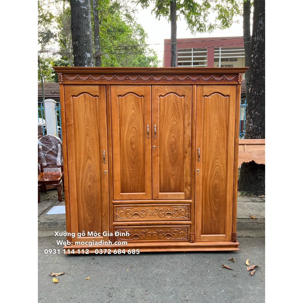 Tủ quần áo Gõ Đỏ Cánh Trơn dùng cho phòng lớn