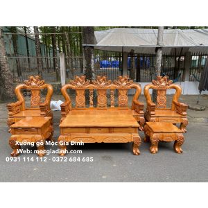 Bộ bàn ghế Gõ Nghê Đỉnh tay Nghê nguyên khối 14