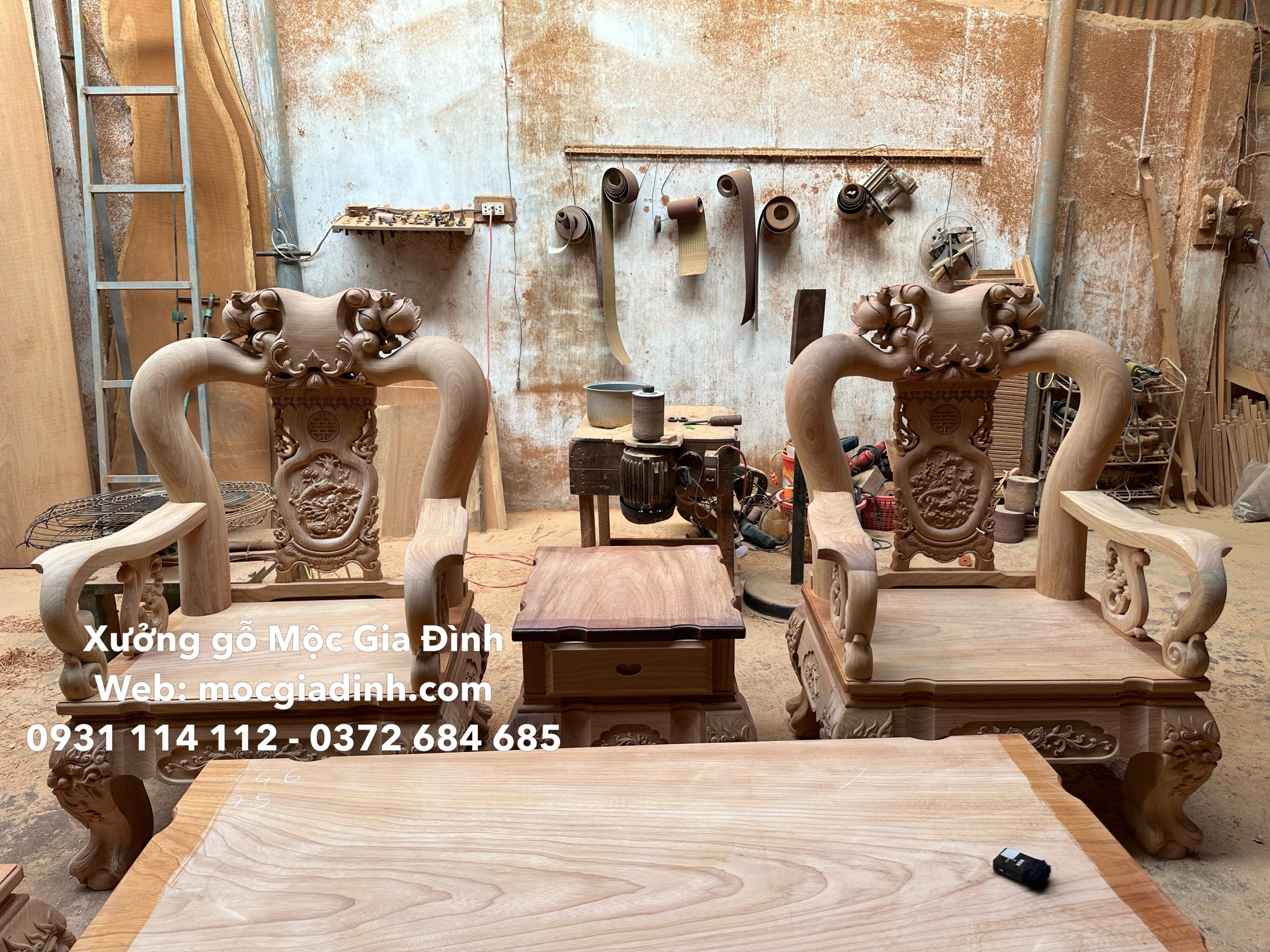 salon gỗ gõ minh quốc đào chim