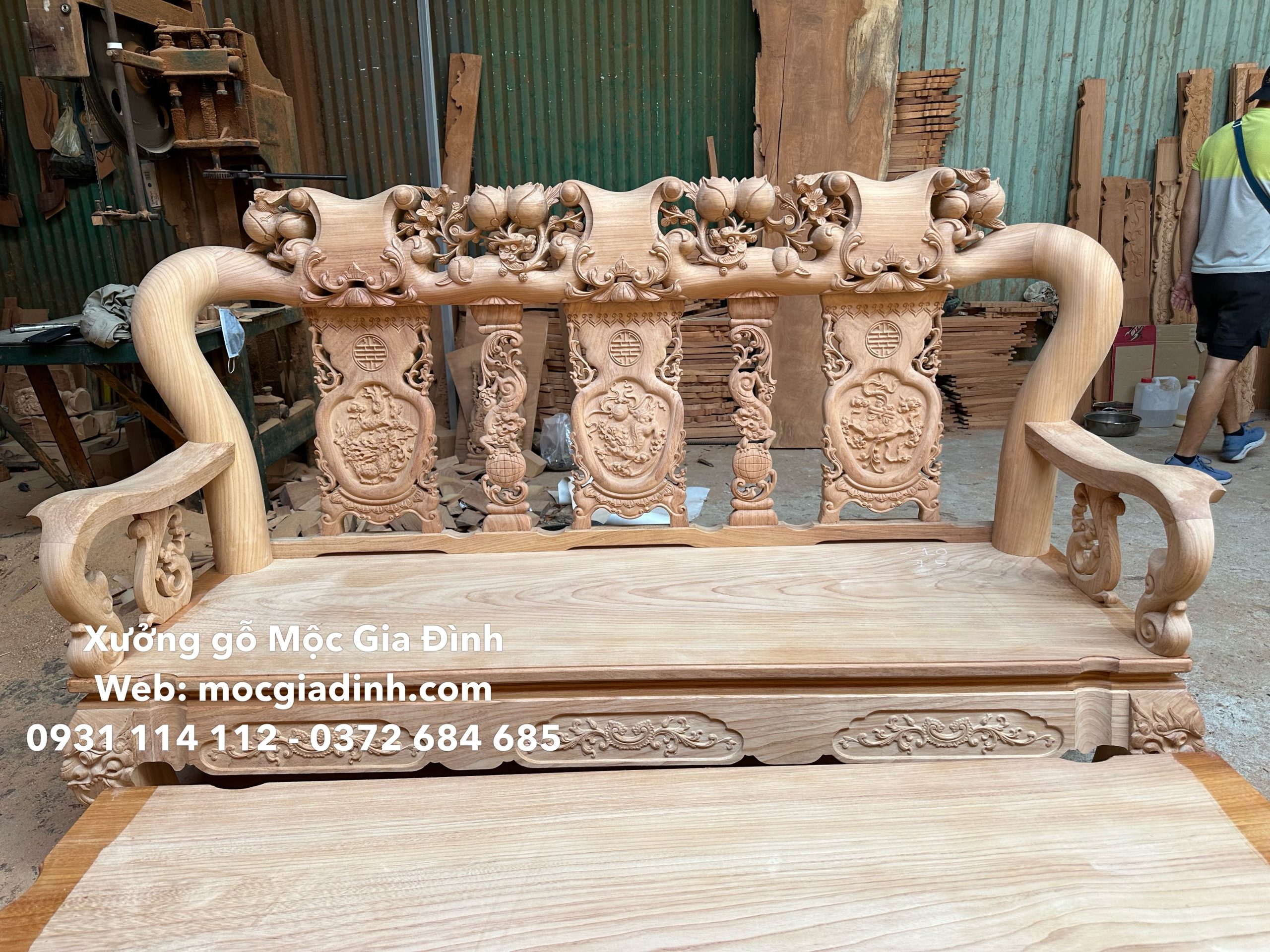 bàn ghế gỗ gõ minh quốc đào chim tay trơn