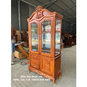 Tủ rượu gõ đỏ hoa lá tây đơn giản