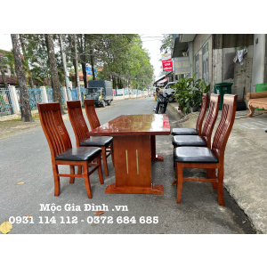 Bàn ăn Sồi Pháp Chân Hộp Nệm 6 ghế gia đình trẻ