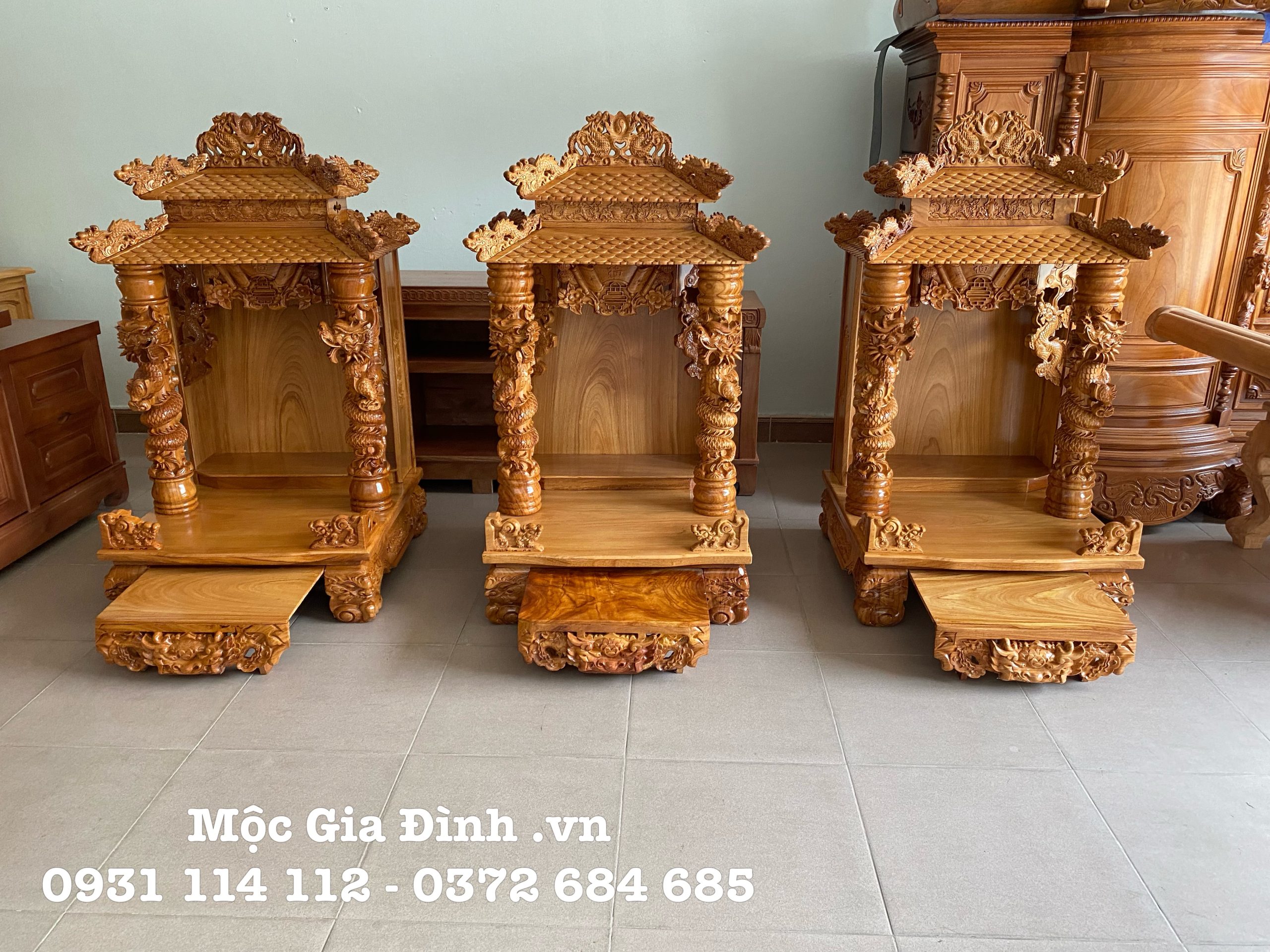 502A199E-51C7-4A67-8A97-27A188274934 Bàn thờ Thần Tài Gõ Đỏ Mái Rồng - 60*60*117