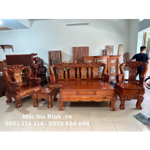 Bộ bàn ghế Tràm Rừng Lân Cầu tay Nghê Khối 14 - Băng 4 tựa kích thước lơn