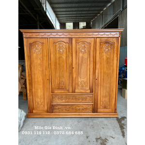 Tủ quần áo gỗ Gõ Đỏ Cánh Chạm gỗ quý tháo lắp