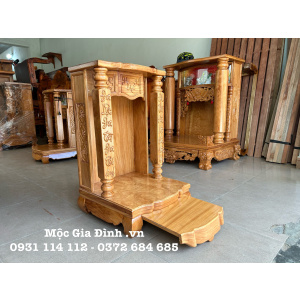 Bàn thờ Thần Tài Gõ Đỏ Đình Cong 48*48*81 mâm kéo