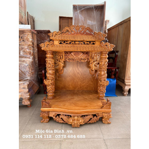 Bàn thờ Thần Tài Gõ Đỏ Mái Ngói Rồng Cuộn 88*68*127