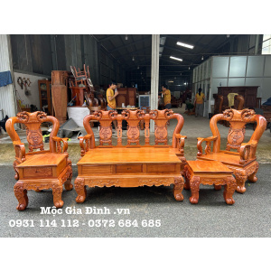 Bộ bàn ghế Gõ Đỏ Đào chạm 2 mặt tay 12 dáng 14 cao cấp