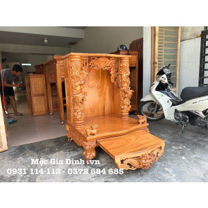 Bàn thờ Thần Tài Gõ Đỏ Rồng Mây 88*81*118 mặt 3cm hiện đại
