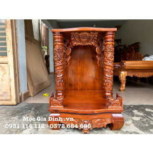 Bàn thờ Thần Tài Gỗ Tràm cột chạm- 60*60*88