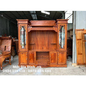 Kệ tivi Gõ Đỏ Kết Hợp Bàn Thờ Gia Tiên Nhị Cấp vách ngăn