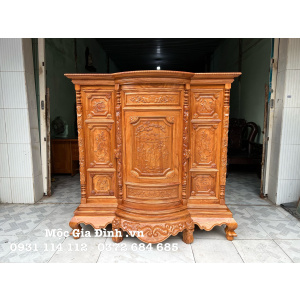 Tủ thờ Bụng Phệ Chạm Tam Đa Gõ Đỏ Toàn Bộ