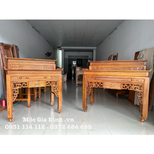Bàn thờ gia tiên tràm rừng nhị cấp liên hoa kích thước lớn