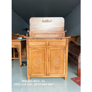 Bàn thờ Gia Tiên Nhị Cấp Gõ Đỏ chân chạm hiện đại