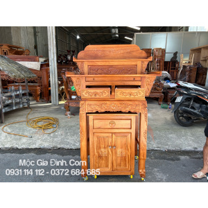 Bàn thờ Gia Tiên Gõ Đỏ nhị cấp chân chạm tháo lắp