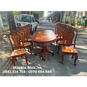 Bàn ăn Căm Xe Oval 8 ghế