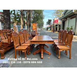 Bàn ăn Gõ Chữ Nhật 8 Ghế Tựa Lớn