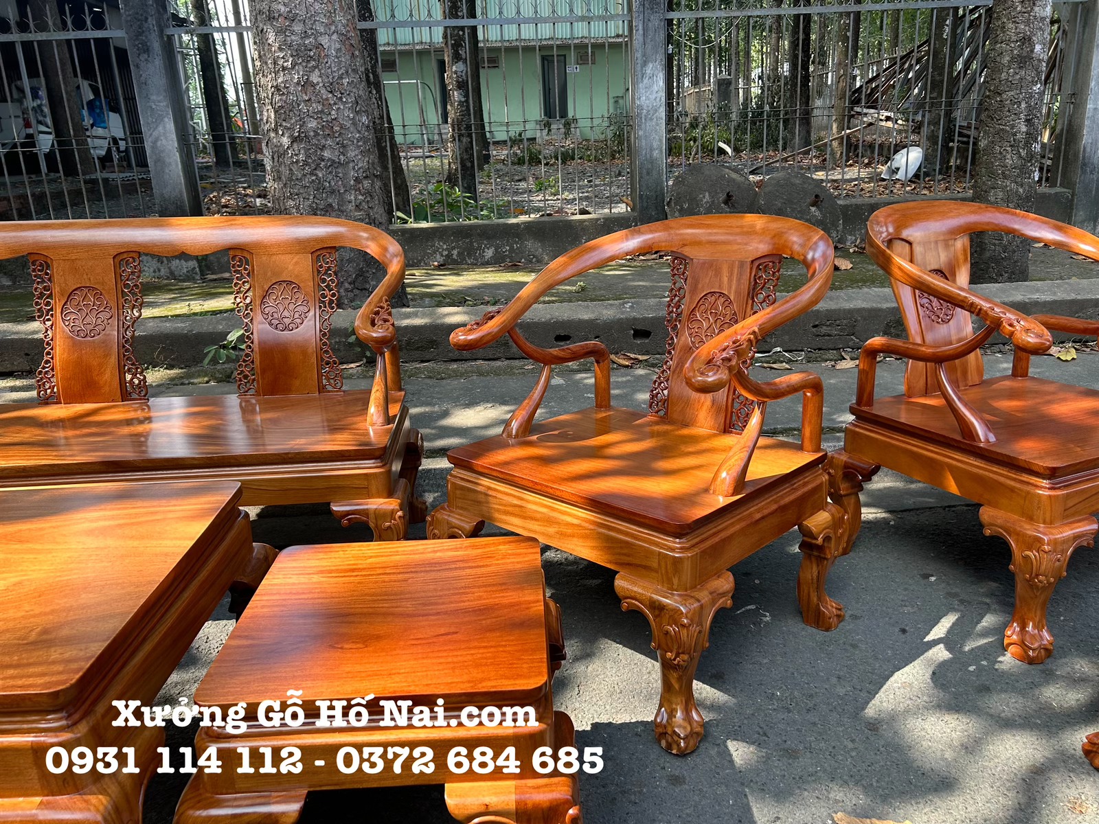 Bộ bàn ghế gỗ gõ đỏ Minh Đế tựa liền