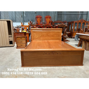 Giường Ngủ Gõ Đỏ Trơn Hộc Kéo