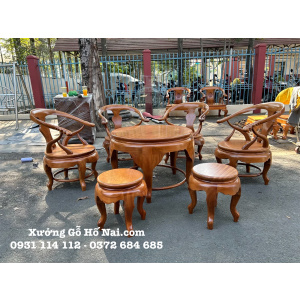 Bàn Trà Thúng Gõ Đỏ mặt 3cm cao cấp