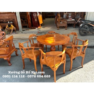 Bàn Trà gỗ Gõ Đỏ Trụ Khối 6 ghế