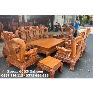 Bộ bàn ghế Gõ Minh Quốc Đào Chim Tựa Trơn Tay Nghê Khối 14 (10 món) sang trọng