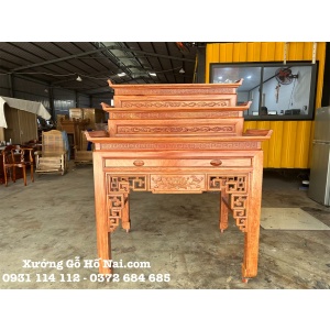 Bàn thờ Gia Tiên Tam Cấp Liên Hoa Gỗ Hương Đá dành cho phòng thờ trên lầu
