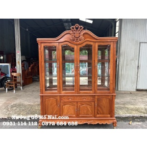 Tủ rượu Gõ Đỏ Đình Cong Hoa Lá Tây
