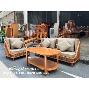 Bộ bàn ghế Gõ Góc Nan Nệm cao cấp