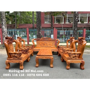 Bộ bàn ghế Gõ Anh Hùng Tương Ngộ tay nghê nguyên khối 12 (8 món)